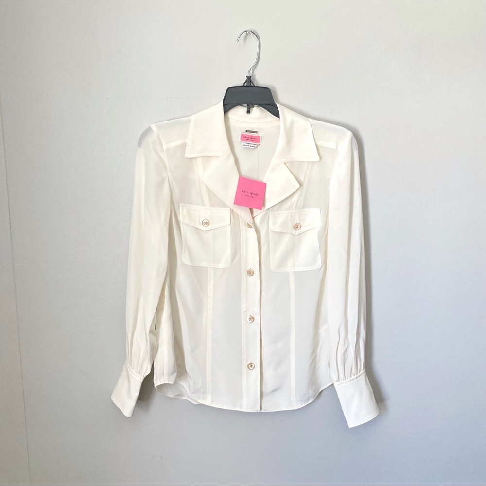 NWT Kate Spade Cream Colored Button Up Collared Blouse